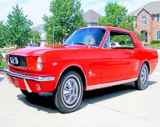 Red 1966 Ford Mustang Diamond Paintings