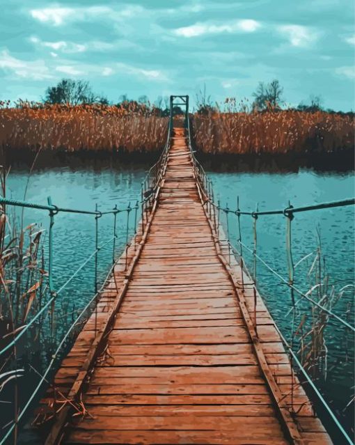 Rope Bridge In The River Diamond Paintings