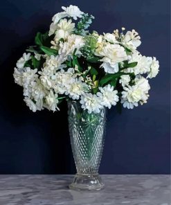 Still Life White Flowers In Glass Vase Diamond Paintings