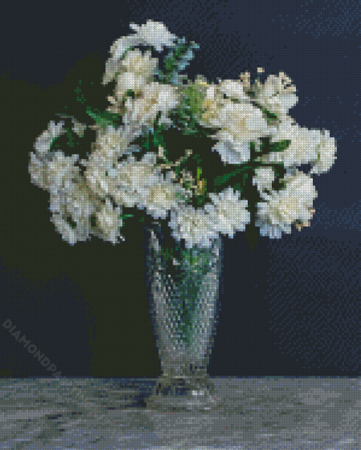 Still Life White Flowers In Glass Vase Diamond Paintings