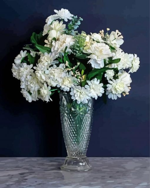 Still Life White Flowers In Glass Vase Diamond Paintings