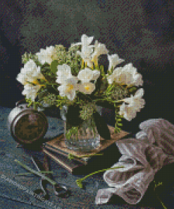 Still Life Freesia Flowers Vase Diamond Paintings