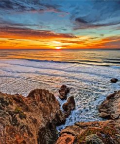 Sunset At Highway California Seascape Diamond Paintins