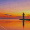 Sunset At Marseillan Les Onglous Lighthouse Diamond Paintings