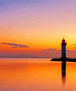 Sunset At Marseillan Les Onglous Lighthouse Diamond Paintings