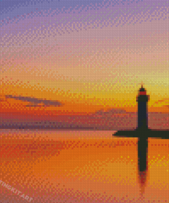 Sunset At Marseillan Les Onglous Lighthouse Diamond Paintings