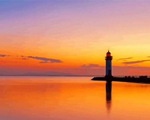 Sunset At Marseillan Les Onglous Lighthouse Diamond Paintings