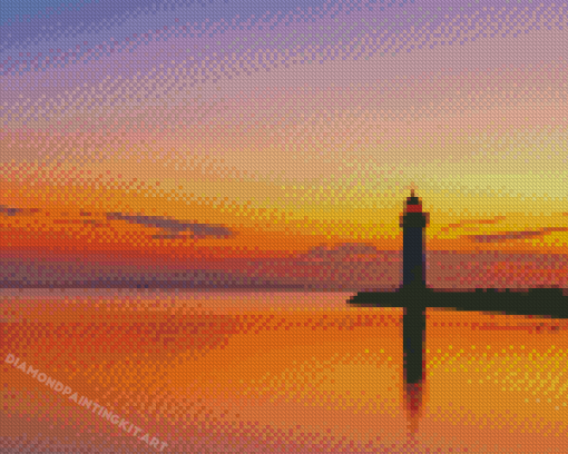 Sunset At Marseillan Les Onglous Lighthouse Diamond Paintings