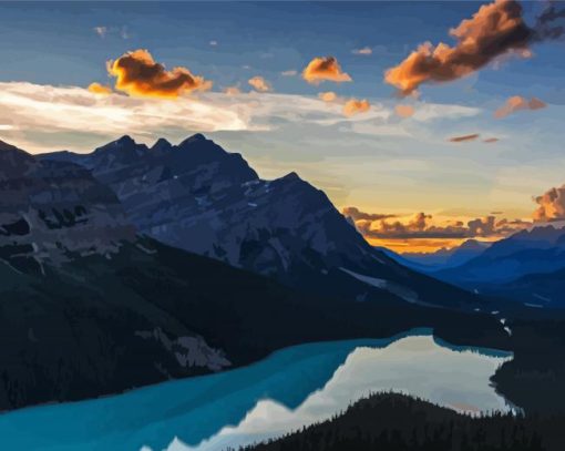 Sunset Over Peyto Lake Diamond Paintings