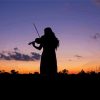 Sunset Silhouette Of Woman Playing Violin Diamond Paintings