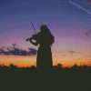 Sunset Silhouette Of Woman Playing Violin Diamond Paintings