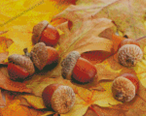 The Fall Leaves And Acorns Diamond Paintings