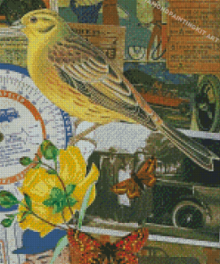 Vintage Yellowhammer Bird And Butterflies Diamond Paintings