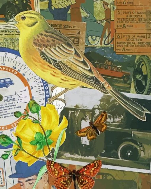 Vintage Yellowhammer Bird And Butterflies Diamond Paintings