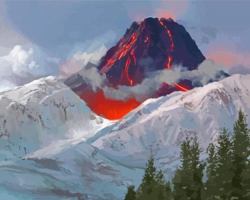 Volcano And Snow Art Diamond Paintings