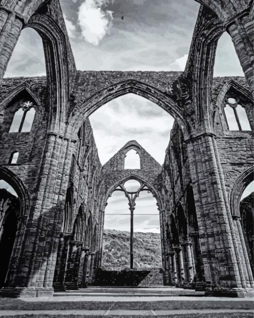 Wales Tintern Abbey Black And White Diamond Paintings