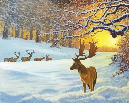 Winter Sunrise Deer Diamond Paintings