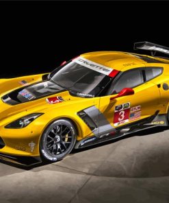 Yellow C7 Corvette Sport Car Diamond Paintings