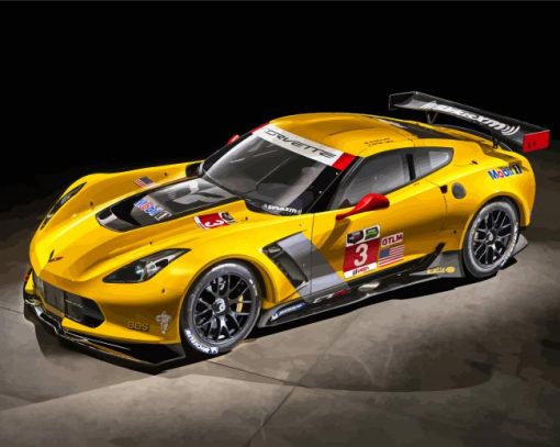 Yellow C7 Corvette Sport Car Diamond Paintings