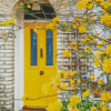 Yellow Door With Flowers Diamond Paintings