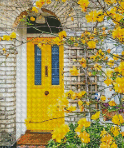 Yellow Door With Flowers Diamond Paintings