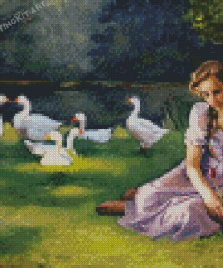 Young Girl With Ducks Diamond Paintings