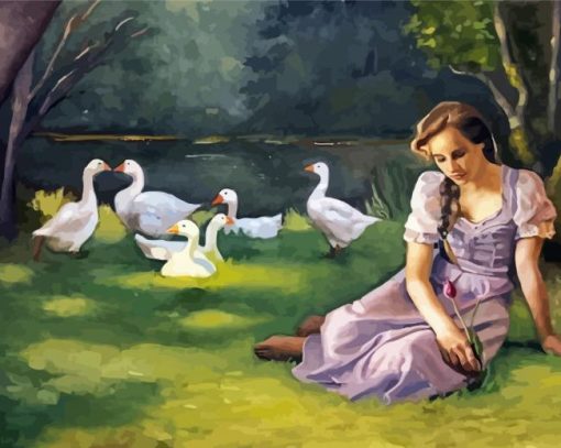 Young Girl With Ducks Diamond Paintings