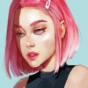 Aesthetic Pink Girl Illustration Diamond Paintings