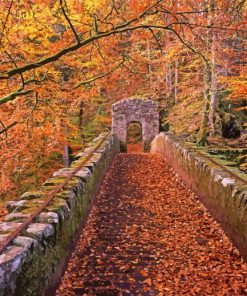 Autumn Woodland Bridge Diamond Paintings