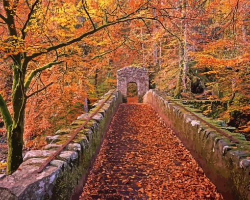 Autumn Woodland Bridge Diamond Paintings