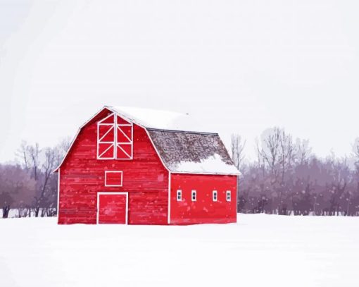 Barn In Snow Diamond Paintings