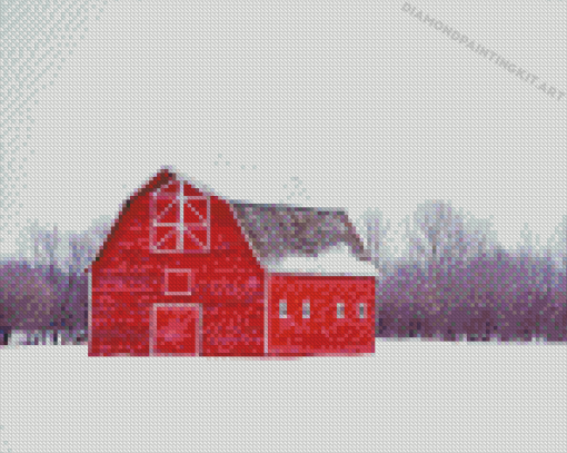 Barn In Snow Diamond Paintings