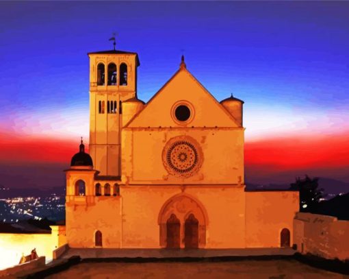 Basilica Of San Francesco D Assisi Sunset Colors Diamond Paintings