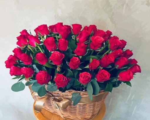 Basket Of Red Roses Diamond Paintings