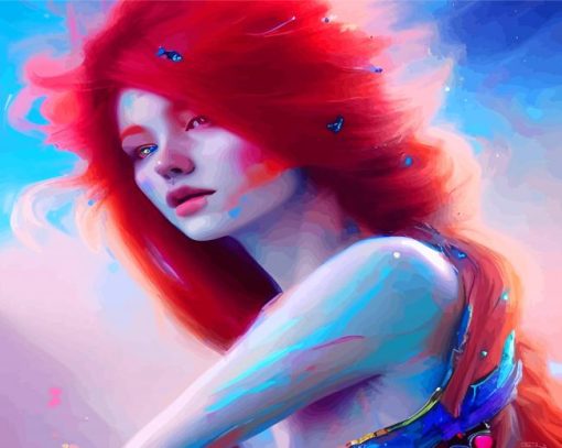 Beautiful Anime Lady With Red Hair Diamond Paintings