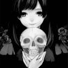 Black And White Anime Girl With Skull Diamond Paintings