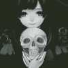 Black And White Anime Girl With Skull Diamond Paintings