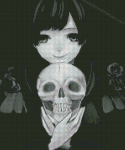 Black And White Anime Girl With Skull Diamond Paintings