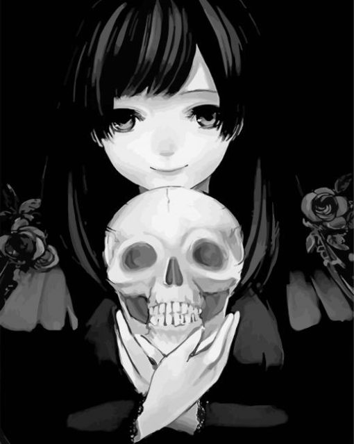 Black And White Anime Girl With Skull Diamond Paintings