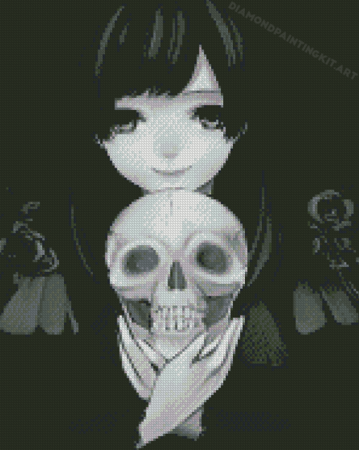 Black And White Anime Girl With Skull Diamond Paintings