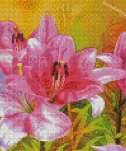 Blooming Pink Lily Flowers Diamond Paintings