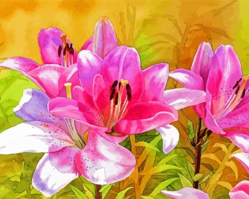 Blooming Pink Lily Flowers Diamond Paintings