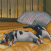 Cats Sleeping On Big Bed Diamond Paintings