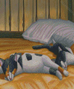 Cats Sleeping On Big Bed Diamond Paintings