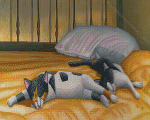 Cats Sleeping On Big Bed Diamond Paintings