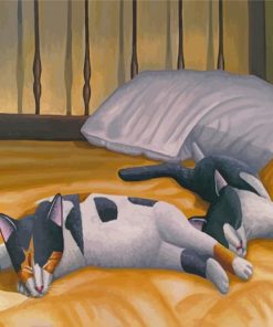 Cats Sleeping On Big Bed Diamond Paintings