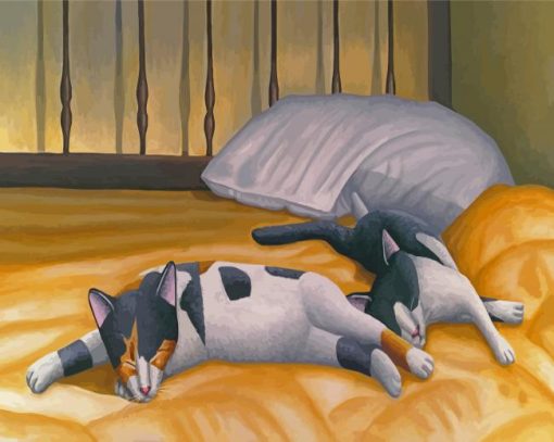 Cats Sleeping On Big Bed Diamond Paintings