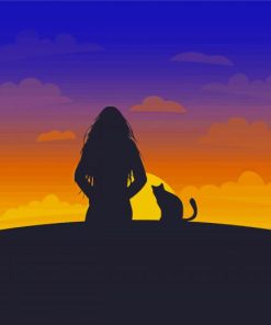 Cool Cat And Girl Sillouette Diamond Paintings