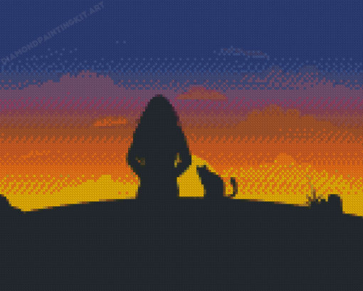 Cool Cat And Girl Sillouette Diamond Paintings