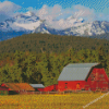 Cool Montana Mountains With Barn Diamond Paintings